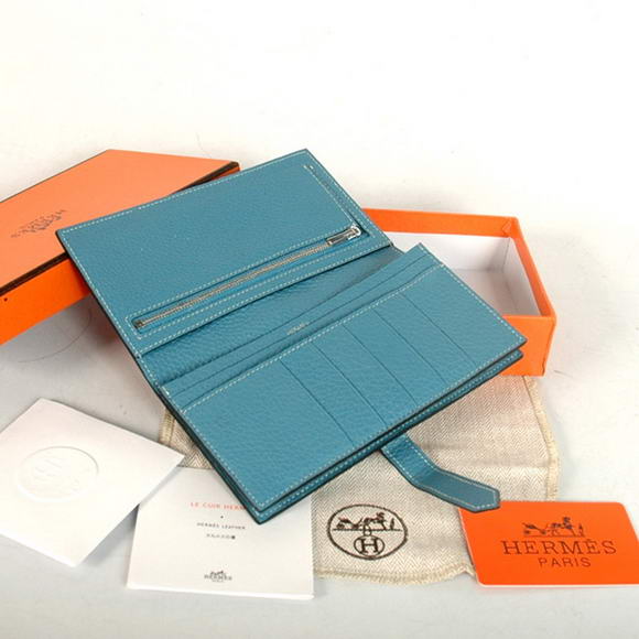 High Quality Hermes Bearn Japonaise Original Leather Wallet H8022 Blue Fake